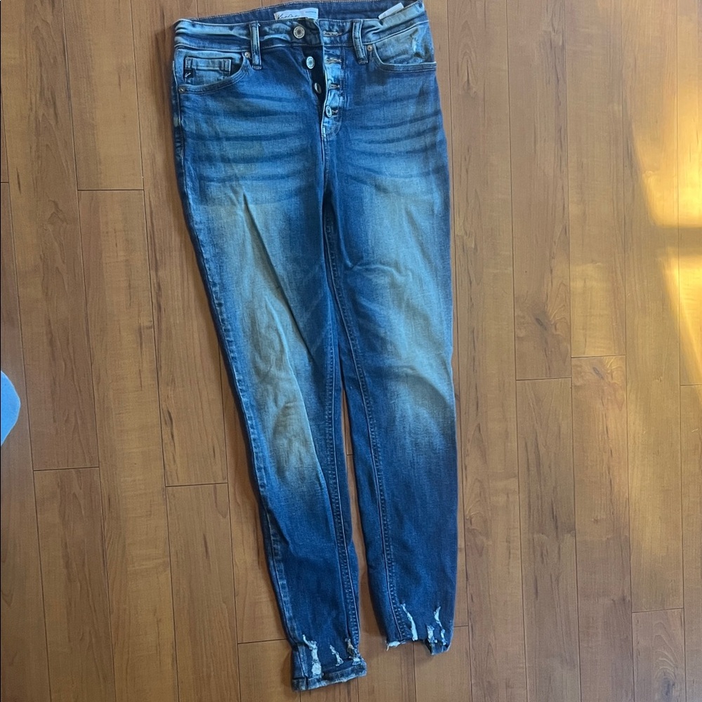 KanCan lightly Distressed Button Fly Blue Skinny Jeans